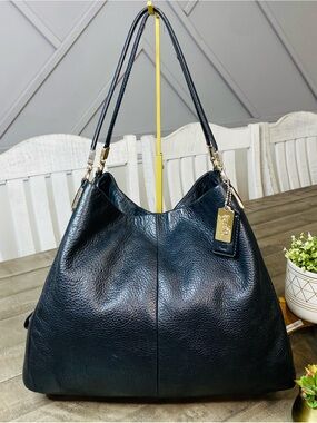 Coach Madison Phoebe Black Pebbled Leather Shoulder Bag Tote Purse Slouchy